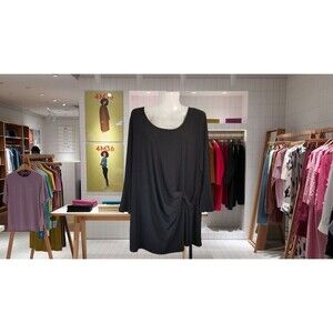 Avenue Women's Faux Wrap Top Black Liquid Knit Bell Edge Sleeve Size 14/16